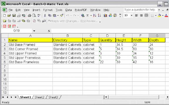 Adding Cabinets To Batch Input Using An Excel Spreadsheet 7528